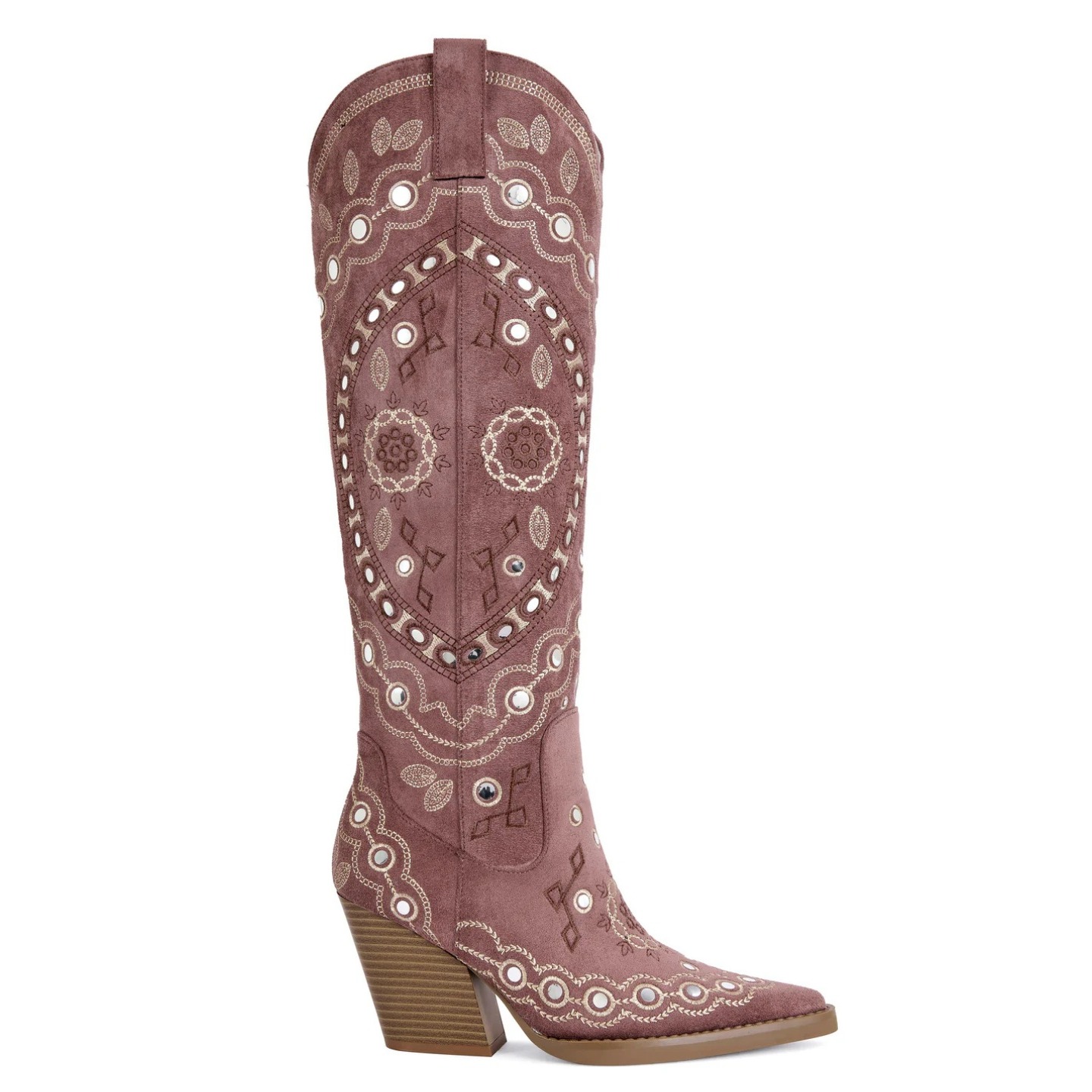 Azalea Wang Aamina Tall Faux Suede Western Boots Mauve Pink 7 Nwt